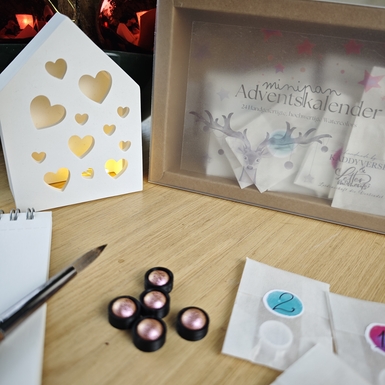 Adventskalender 24 hochwertige Aquarellfarben Mini-Pans Handmade