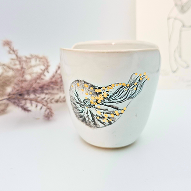 @antjehalterkeramik Pinselbecher Premium aus Keramik - goldveredelt Fayencemalerei Muschel